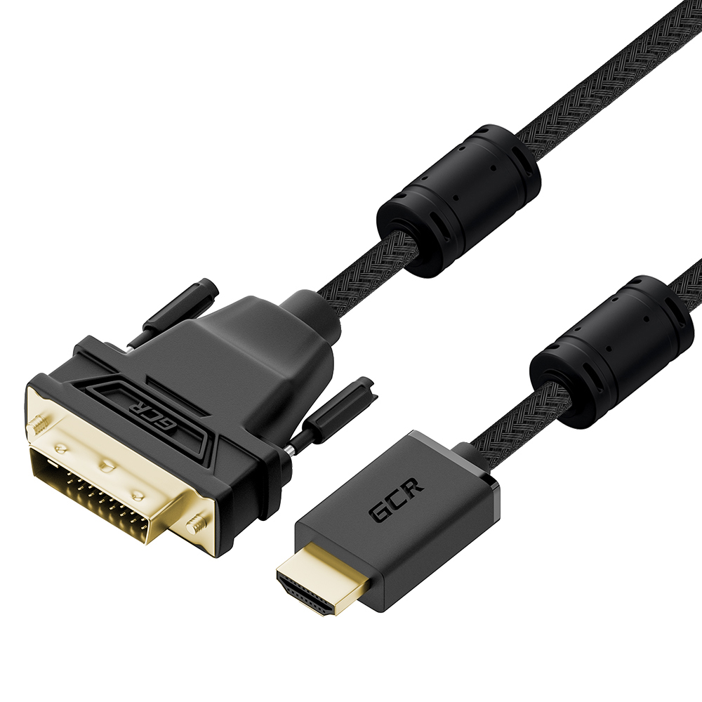 GCR PRO Кабель переходник PROF HDMI-DVI-D ферриты 3Х экран в оплетке нейлон