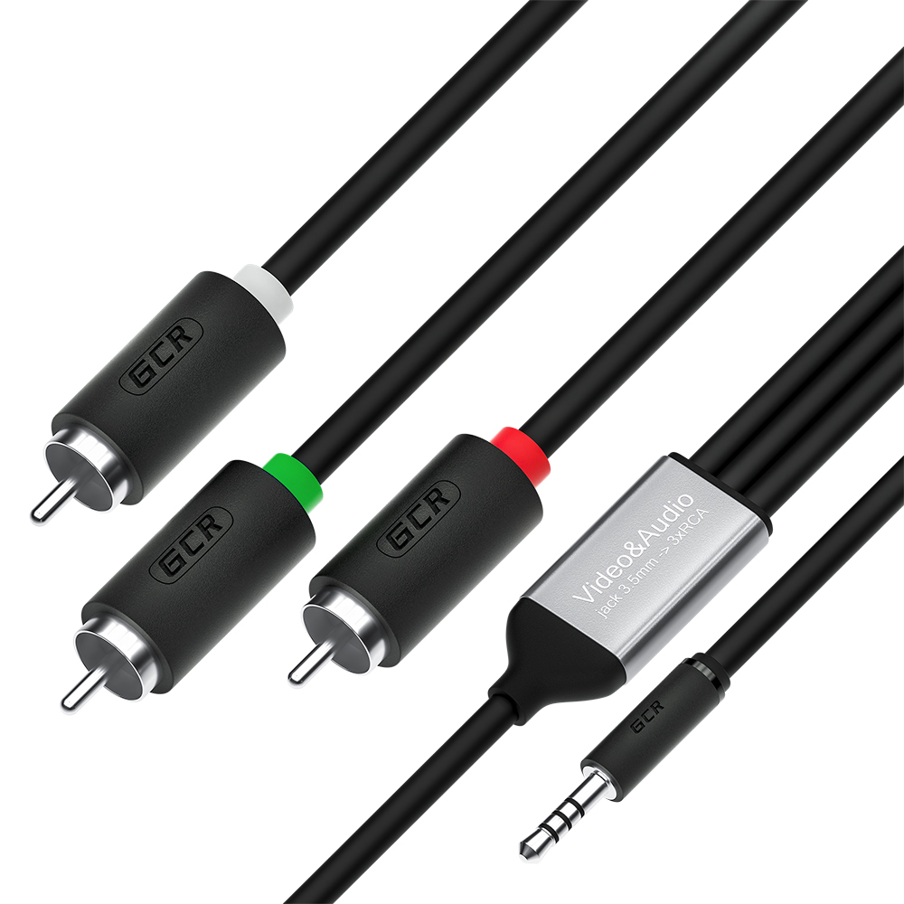 GCR PRO Кабель переходник видео-аудио jack 3.5mm / RCA x3 M/M