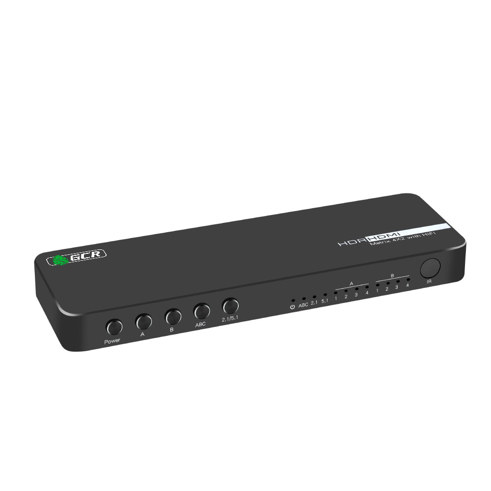 GCR PRO Матричный переключатель HDMI 2.0 4x2 4K60Гц 18Гбит/с пульт ДУ 4 входа 2 выхода Audio Extract
