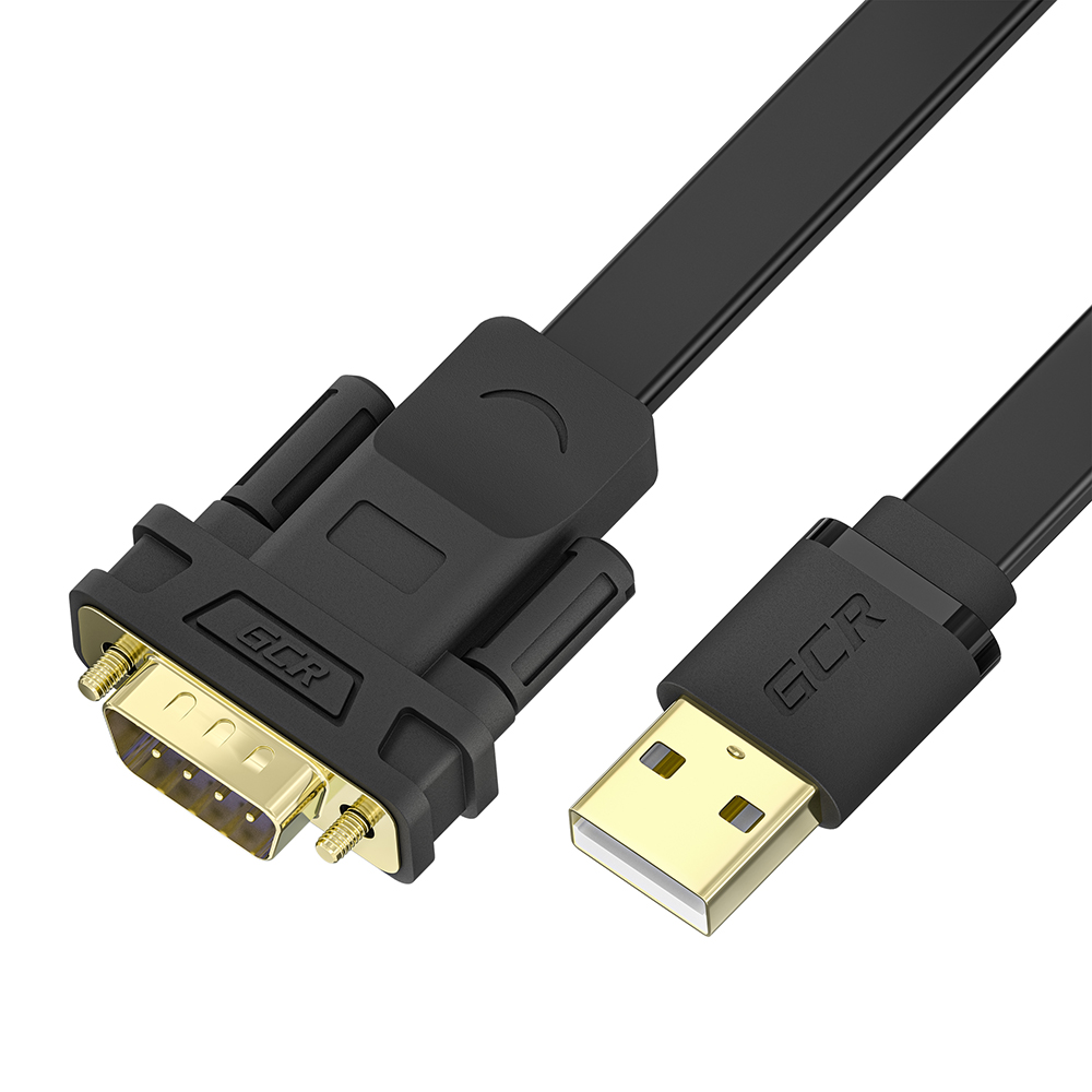 GCR PRO Конвертер-переходник плоский PROF USB2.0 AM/DB9 RS-232  c чипсетом PL2303GS экран