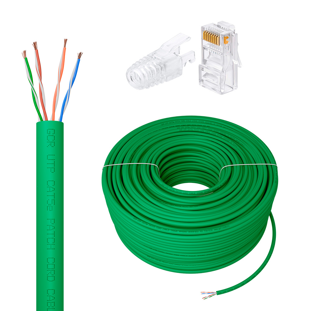 GCR PRO Кабель LAN DIY витая пара в бухте UTP кат.5e CCA + коннекторы RJ-45 8p8c