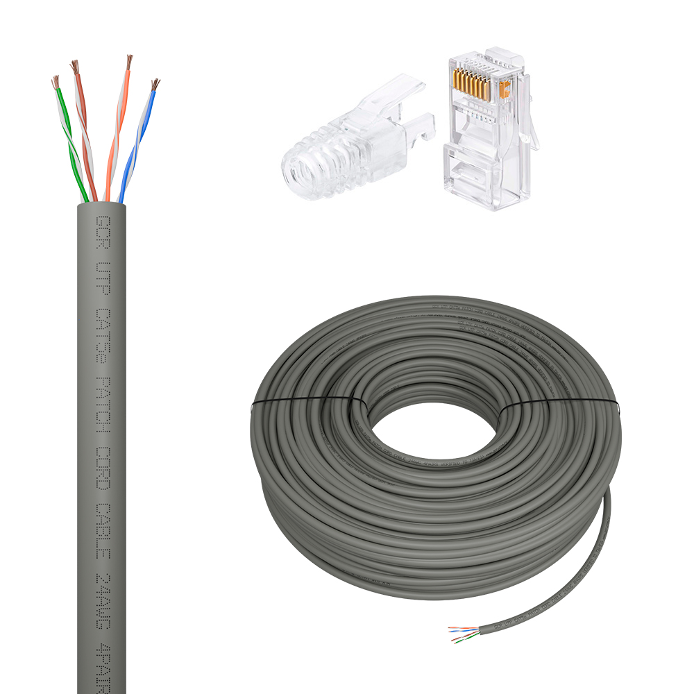 GCR PRO Кабель LAN DIY витая пара в бухте UTP кат.5e CCA + коннекторы RJ-45 8p8c