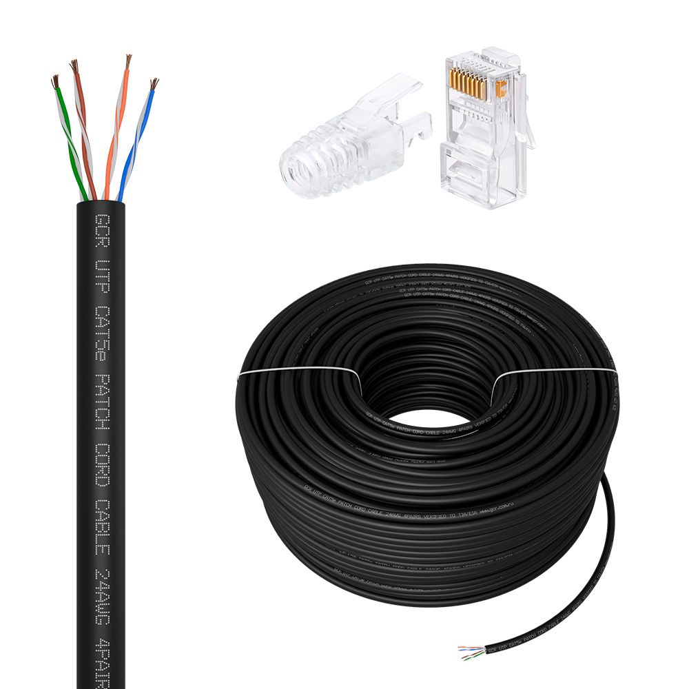 GCR PRO Кабель LAN DIY витая пара в бухте UTP кат.5e CCA + коннекторы RJ-45 8p8c