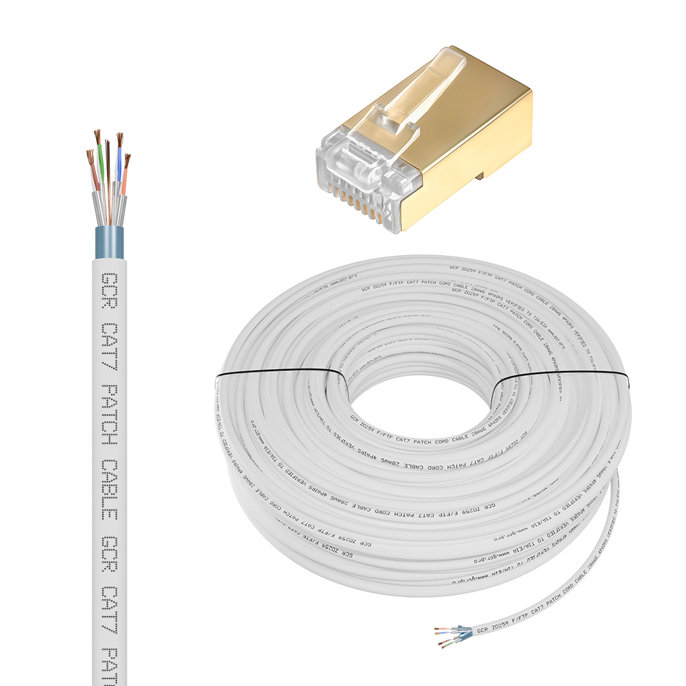 GCR PRO Кабель LAN DIY витая пара в бухте F/FTP кат.7 медь LSZH + коннекторы RJ-45 8p8c