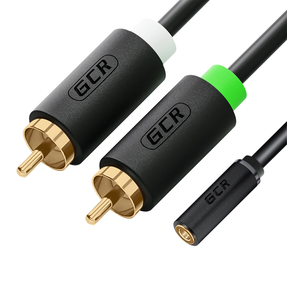 GCR PRO Кабель переходник аудио jack 3.5mm / RCA x2 M/F GOLD
