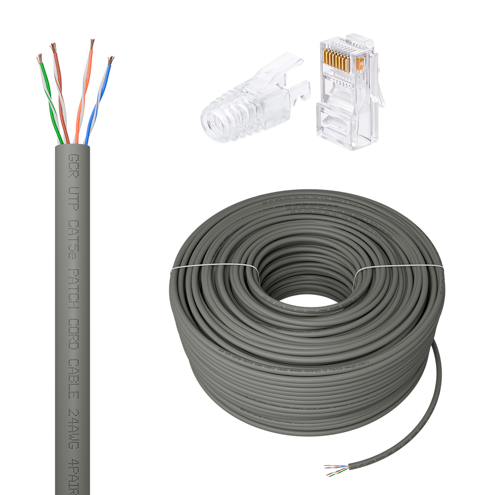 GCR PRO Кабель LAN DIY витая пара в бухте UTP кат.5e CCA + коннекторы RJ-45 8p8c