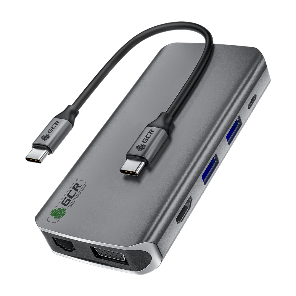 GCR PRO Док-станция 10в1 Type-C USB HUB 5Gbps PD 4K HDMI VGA Ethernet Audio