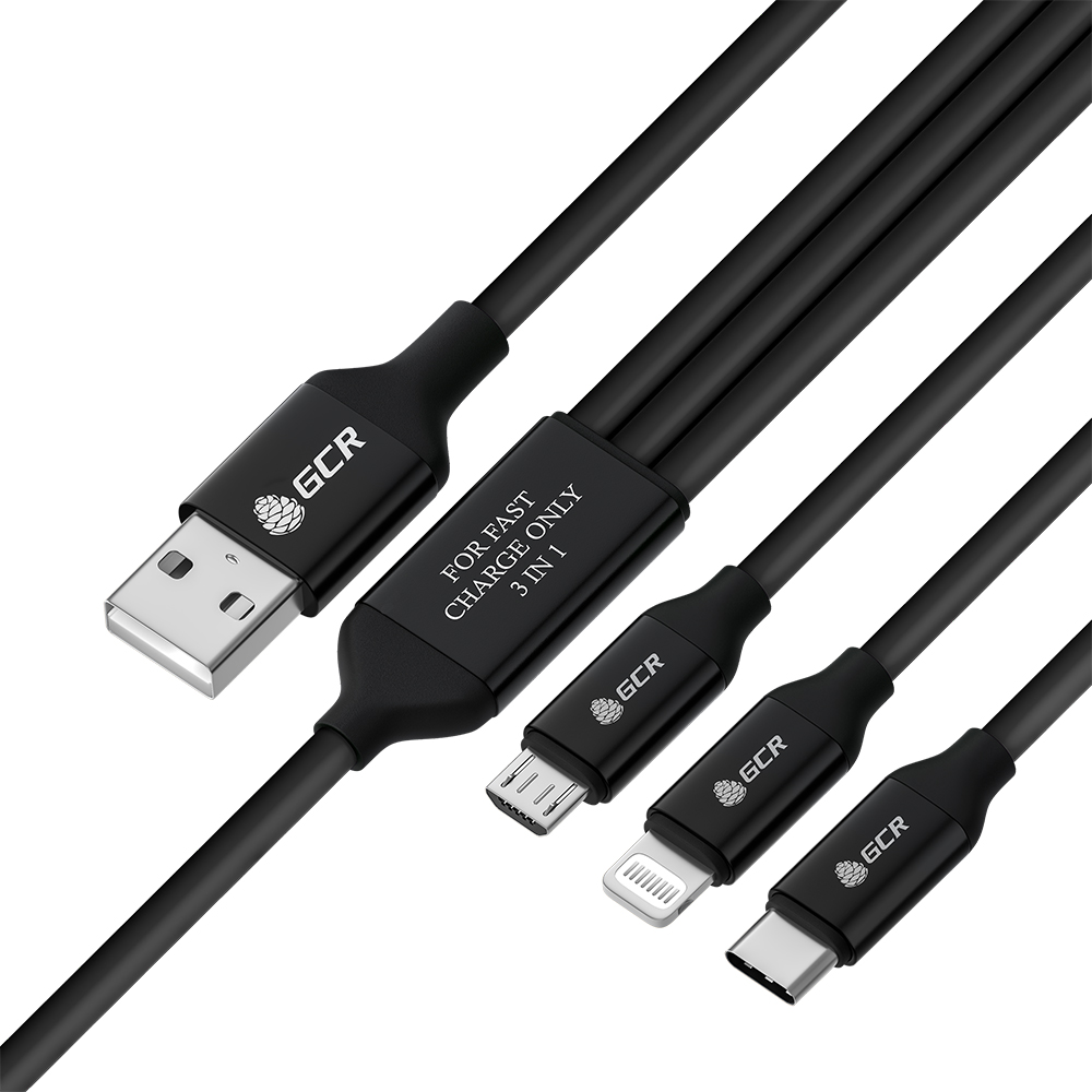 GCR PRO Кабель 3в1 MicroUSB TypeC Lightning для зарядки NO Data